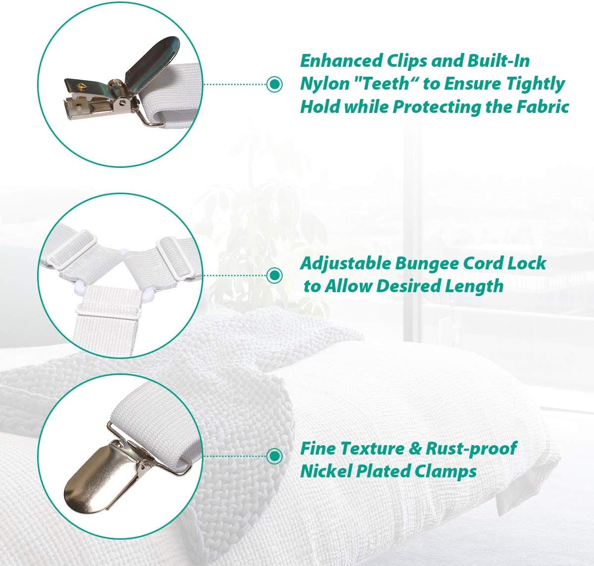 RayTour Bed Sheet Holder Straps 4 Pack - Elastic Sheet Keepers for Fitted Sheets