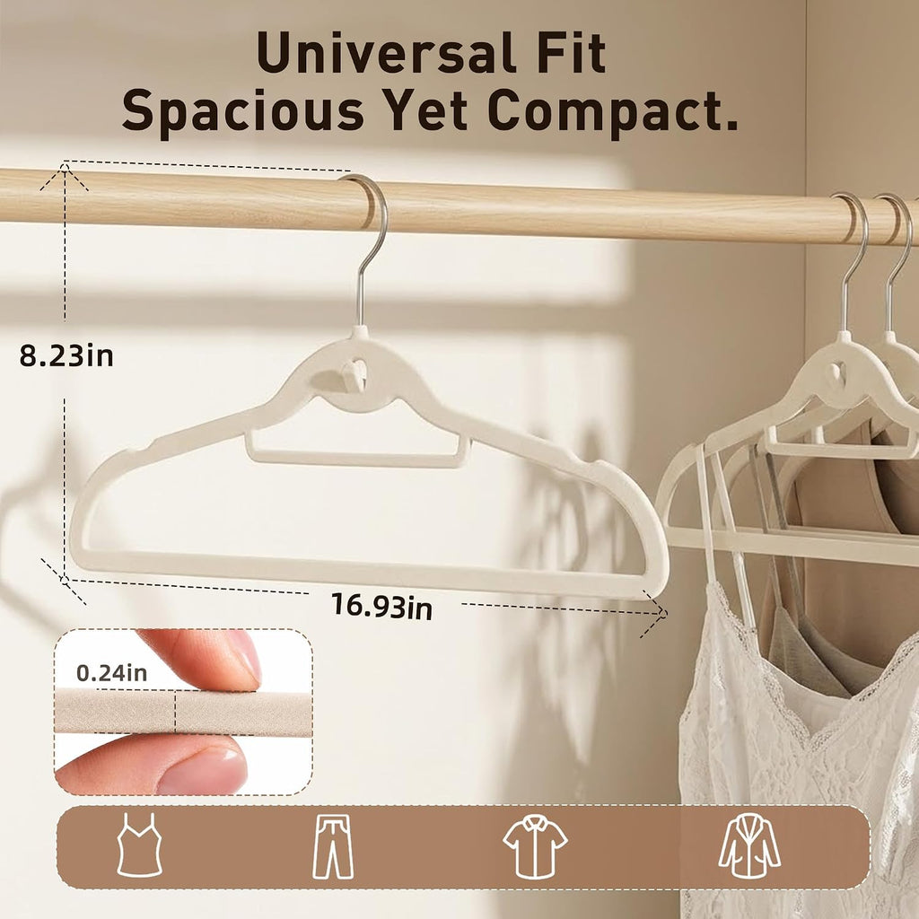 Velvet Hangers 30 Pack, Ivory Non Slip Hangers with 360° Swivel Hook