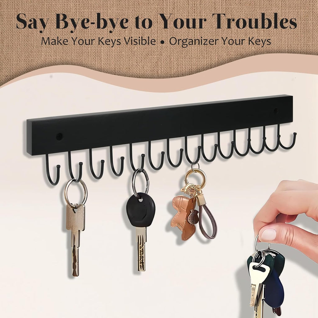 2-Pack Key Holder Wall Mount, 14.6" Key Rack with 28 Rotating Metal Hooks