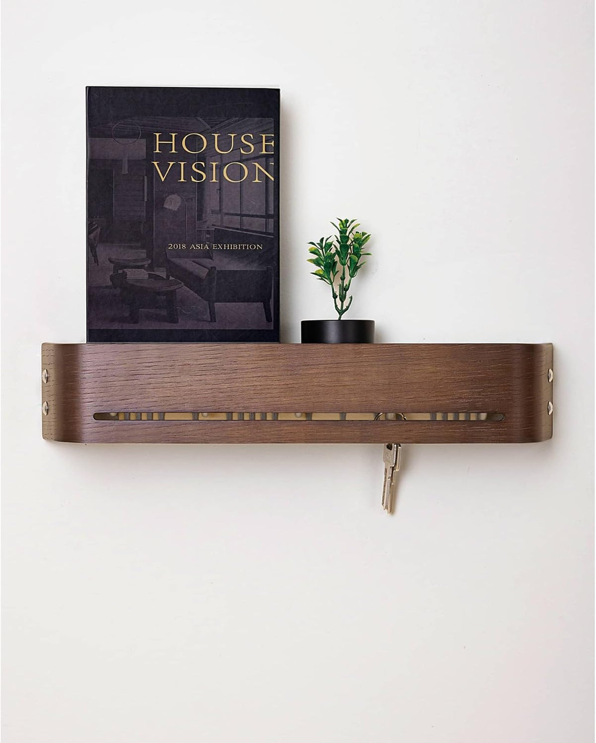 Key Holder Wall Mount with Shelf | Brown | 17 inch