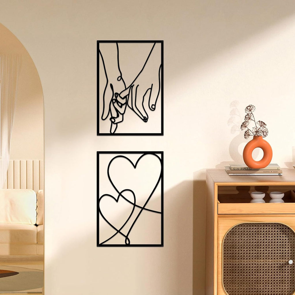 3 Pcs Metal Minimalist Line Wall Art, Love Heart Metal Wall Decor