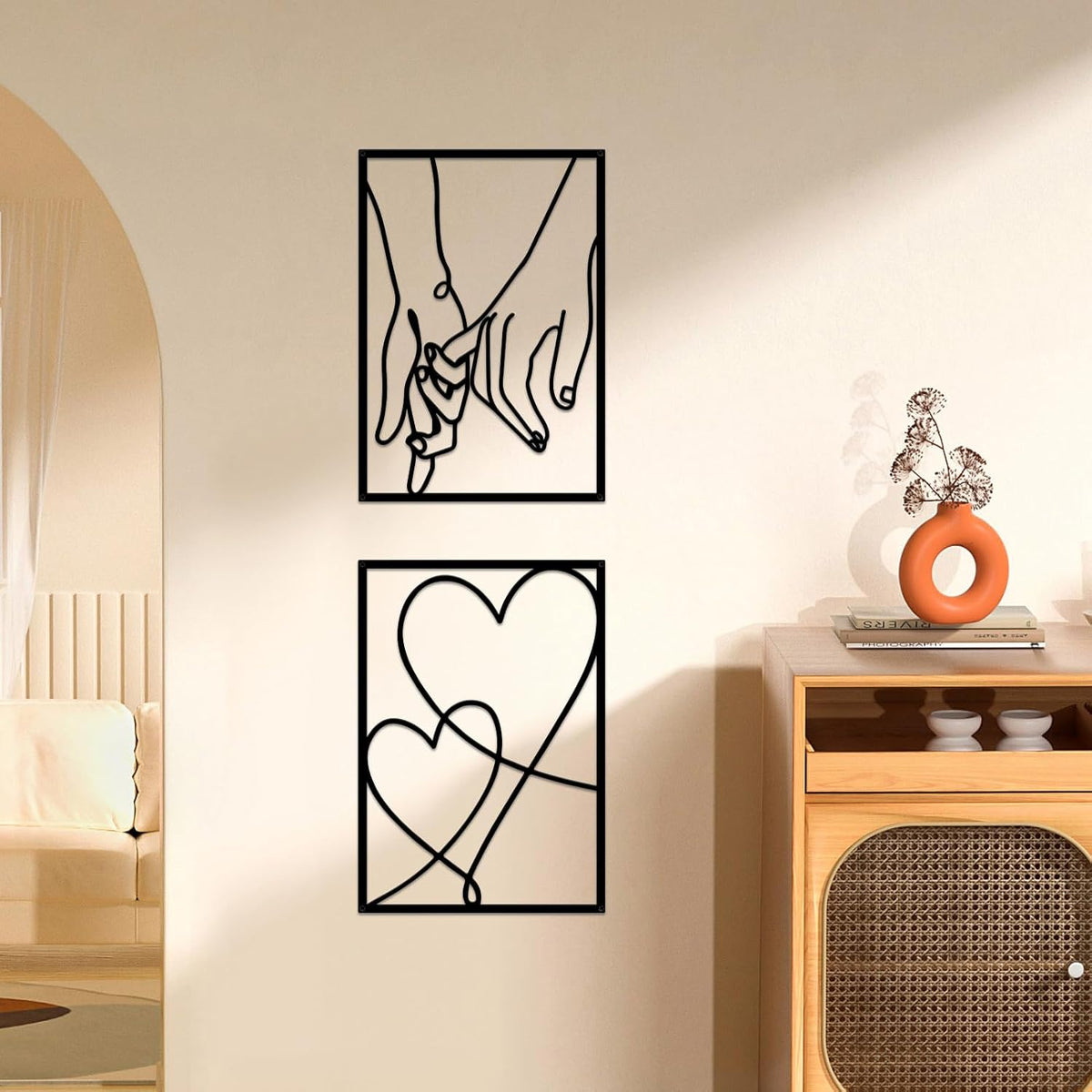 3 Pcs Metal Minimalist Line Wall Art, Love Heart Metal Wall Decor