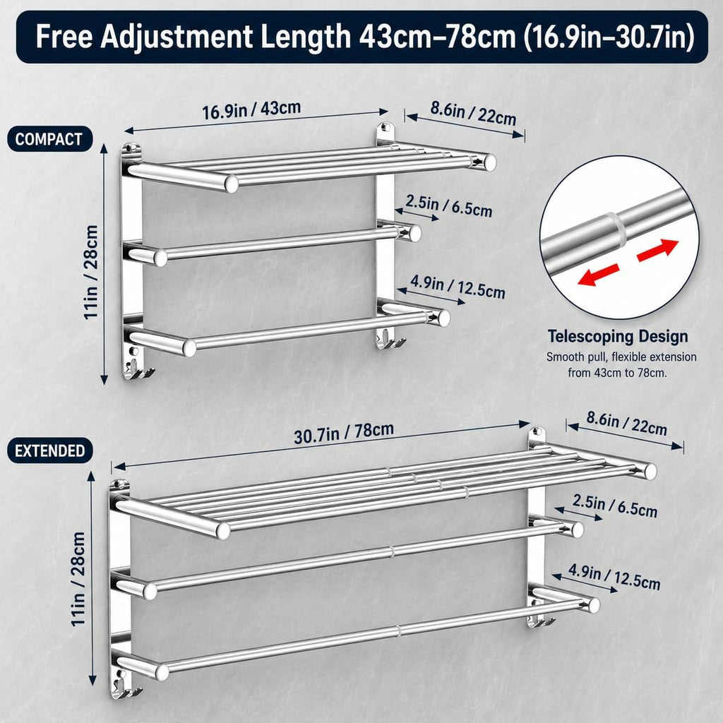 Adjustable Towel Rack for Bathroom Wall Mount 17-30.7inch