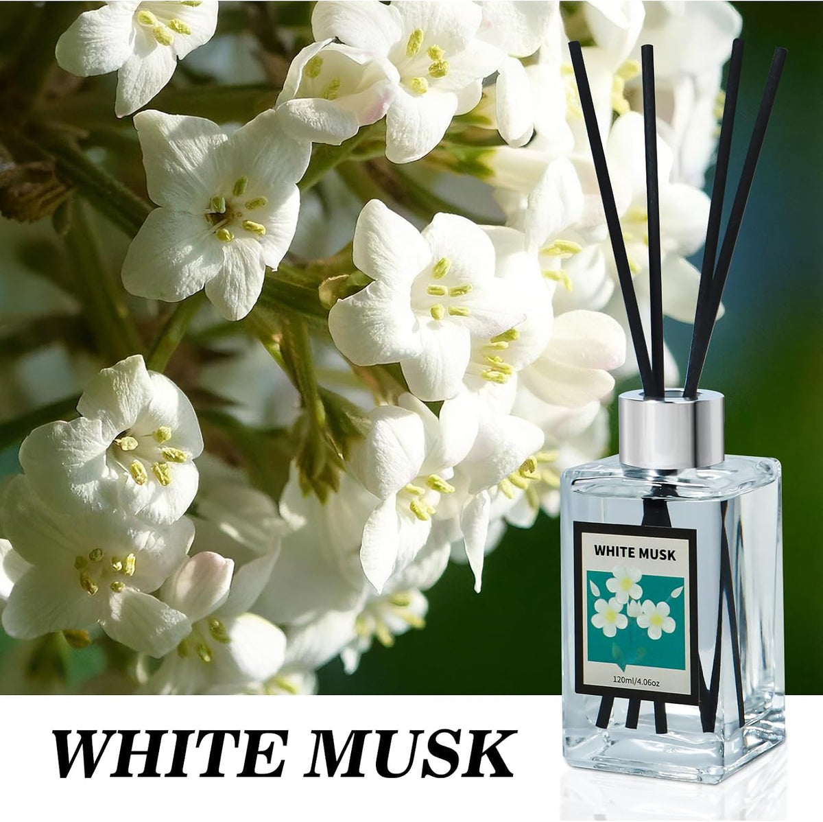 4.06 oz Reed Diffuser Set White Musk Air Freshener for Home