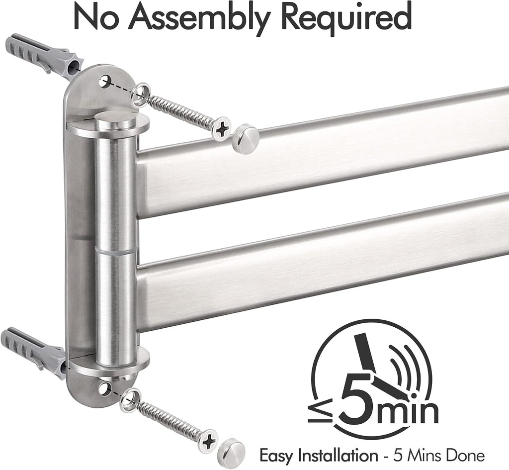 KES Swivel Towel Rack, Wall Mounted 2-Arm, Brushed 18/8 Stainless Steel