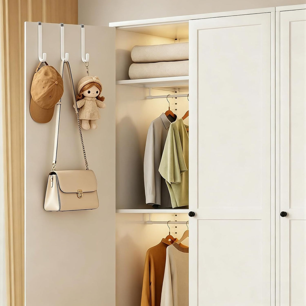 Over the Door Hooks, 2-Pack Scratch-Resistant Over the Door Hanger with Rubber for Towels, Bags, Coats and Keys, Suitable for Most Interior Like Bathroom, Bedroom (White, Long-Single hook-8pc)