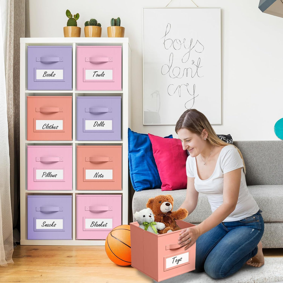 10 Pack Fabric Storage Cubes with Label 11" Collapsible Cube Bins, Pastel