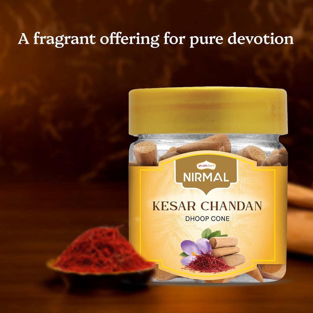 Shubhkart Premium Kesar Chandan (Saffron Sandalwood) Dhoop Cones – 60 Count Box. Charcoal-Free Rich Aromatic Incense for Divine Puja, Deep Meditation & Healing Vibes