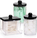 Tbestmax 10oz Cotton Ball Holder Qtips Dispenser, Bathroom Container Organizer for Storage Cotton Swabs, Pads - Apothecary Jar with Black Lids