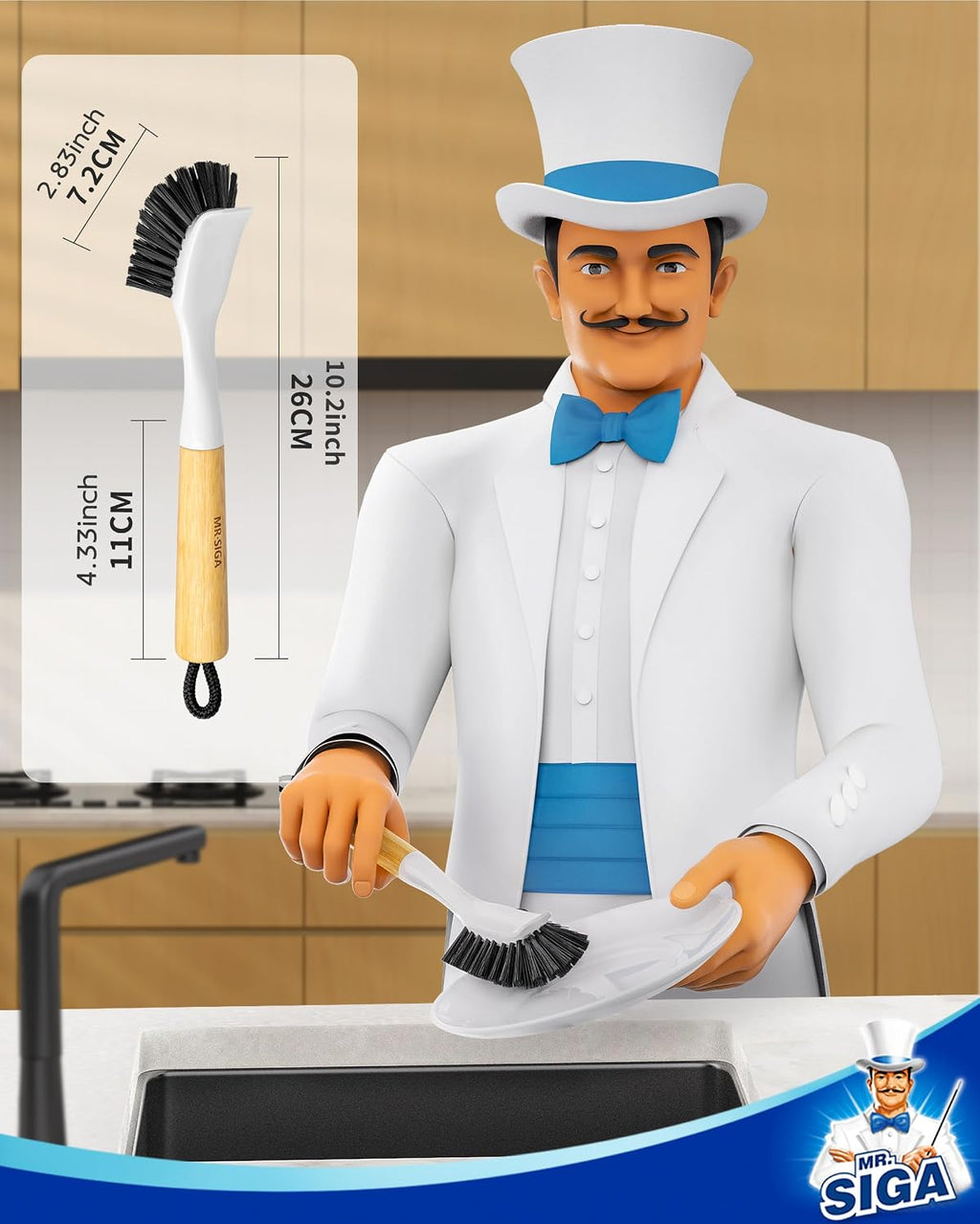 MR.SIGA Dish Brush with Handle, Dish Scrubber Brush for Pans, Pots