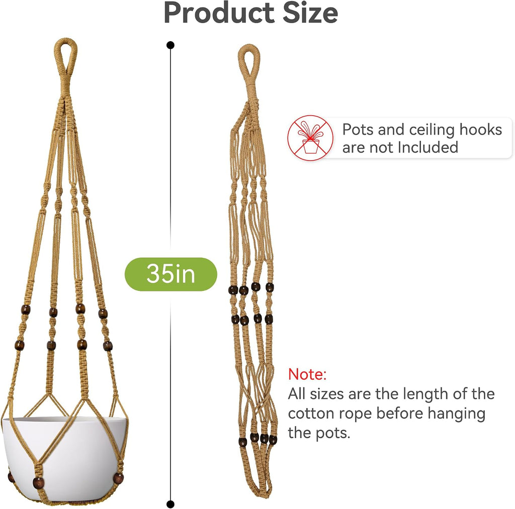 USLAI Macrame Plant Hanger, Fits 4 to 15 Inch Pots, 35 Inch, Brown, 2 Pack