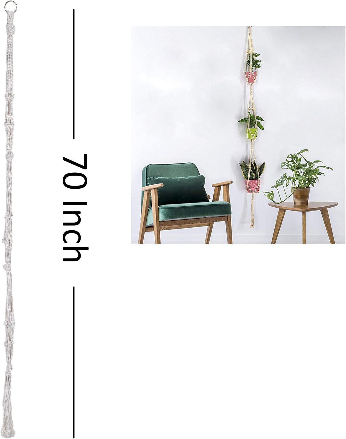 Kare & Kind 3-Tier Macrame Plant Hanger - Includes a Hook, Expansion Bolt, Cleaning Cloth - 3 Pot Display - Cotton Rope Material- for Flower Pots and Hanging Plants - Indoor and Outdoor Use