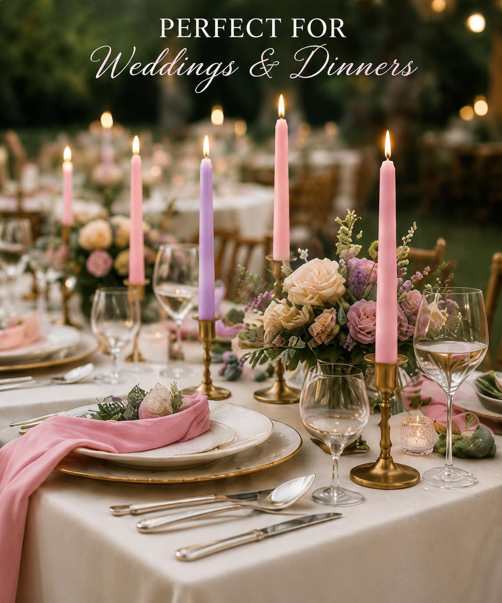 6-Pack Lavender 6-Pack Pink Taper Candles for Wedding Home Decor