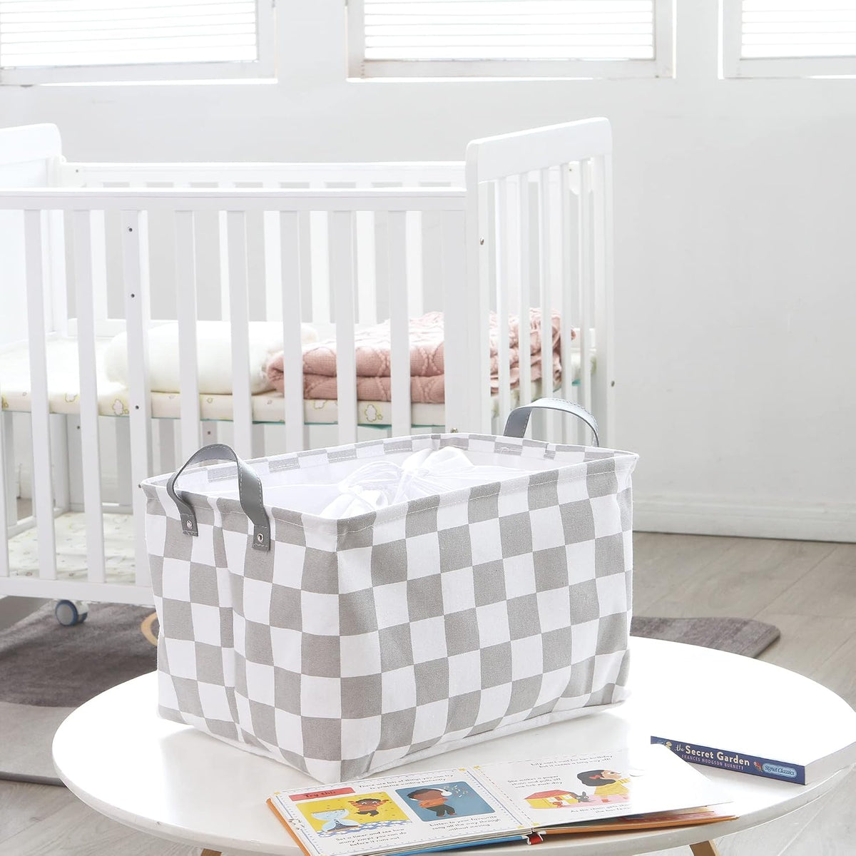 Hinwo 33L Large Canvas Storage Baskets with Lid and Handles