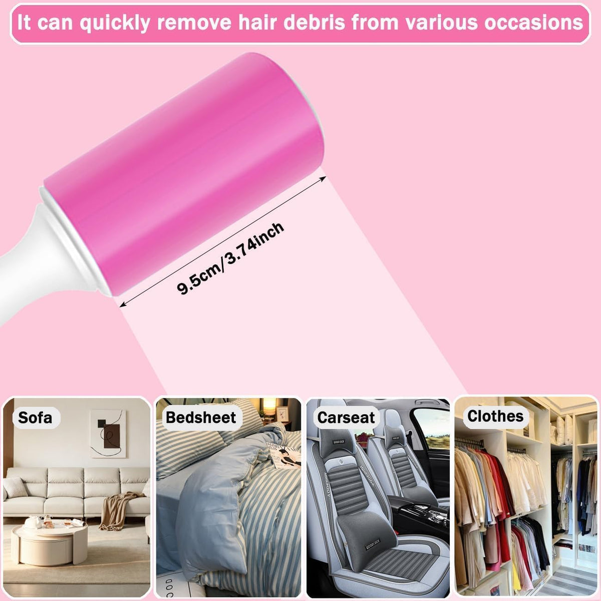 Washable Gel Lint Roller 2 Pack, Large Reusable Pet Hair Remover, Pink