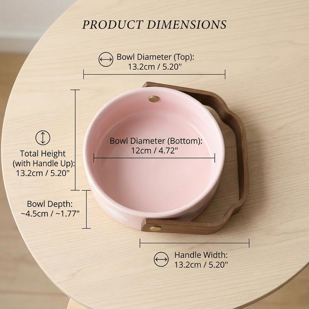 4.7 Inch Ceramic Berry Basket - Cloud Pattern Ceramic Fruit Bowl, Ceramic Snack Bowl With Wooden Handle - Pink Ceramic