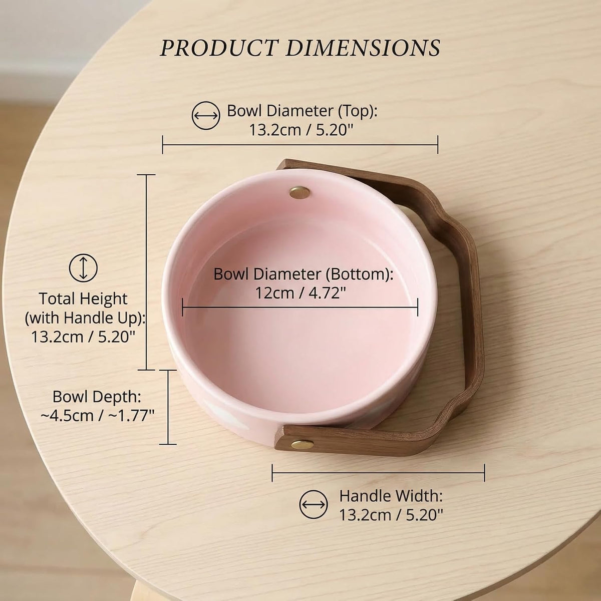 4.7 Inch Ceramic Berry Basket - Cloud Pattern Ceramic Fruit Bowl, Ceramic Snack Bowl With Wooden Handle - Pink Ceramic