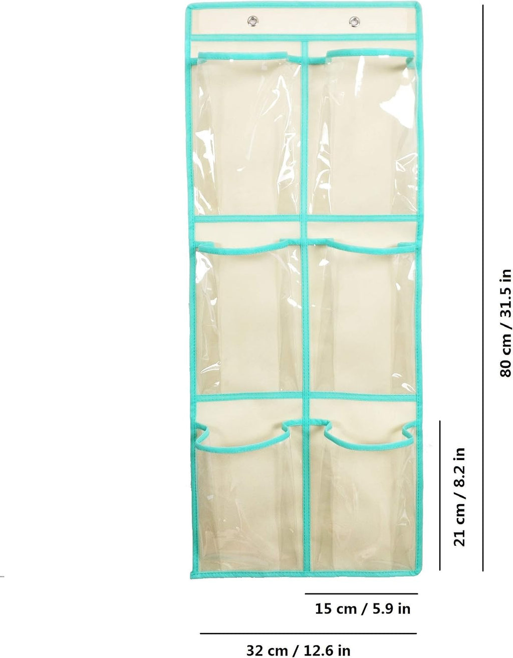 Over The Door Hanging Shoe Organizer Narrow Closet Door Shoe Storage 6 Large Clear Pockets Chart 2 Pack (BEIGE)