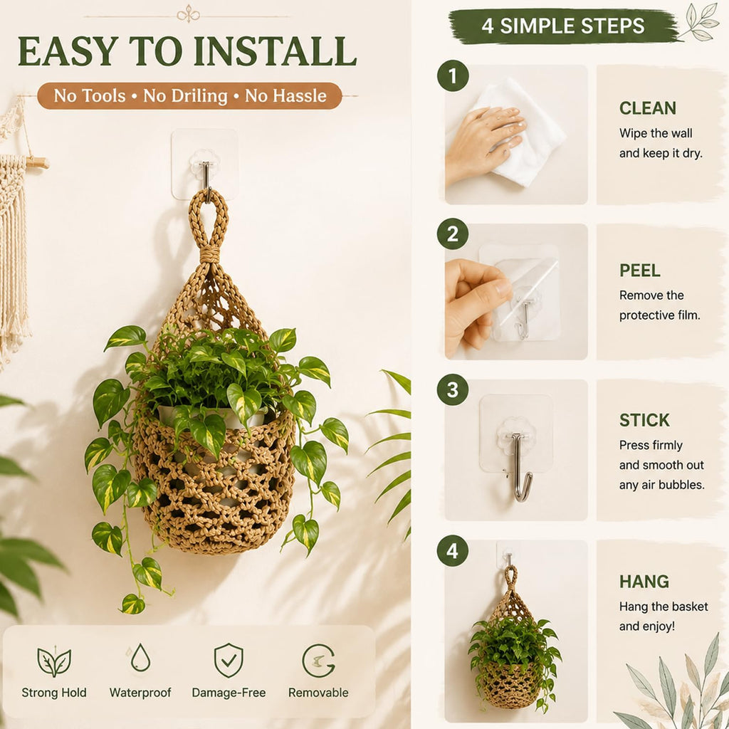 Wall Hanging Planters 4 Pack with 4PCS Strong Hooks, Macrame Plant Hanger