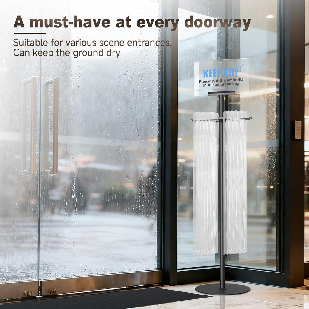 Umbrella Bag Stand with Sign Frame - with 200 Wet Umbrella Bags Disposable
