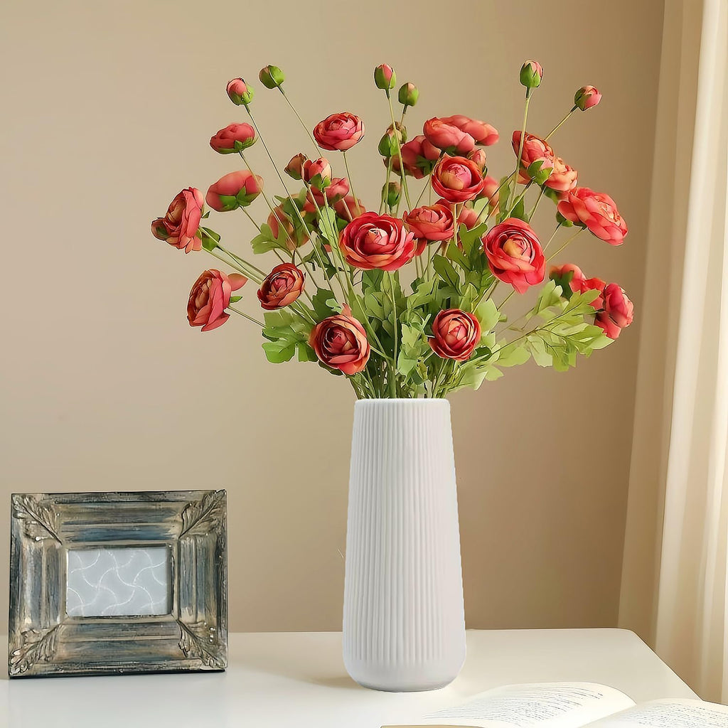 Ceramic Vase for Flower, Pampas Grass Vase, 7.8''H Ribbed Decor Vase, White