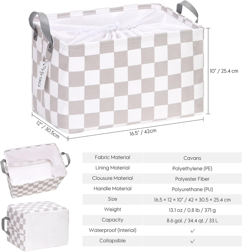 Hinwo 33L Large Canvas Storage Baskets with Lid and Handles