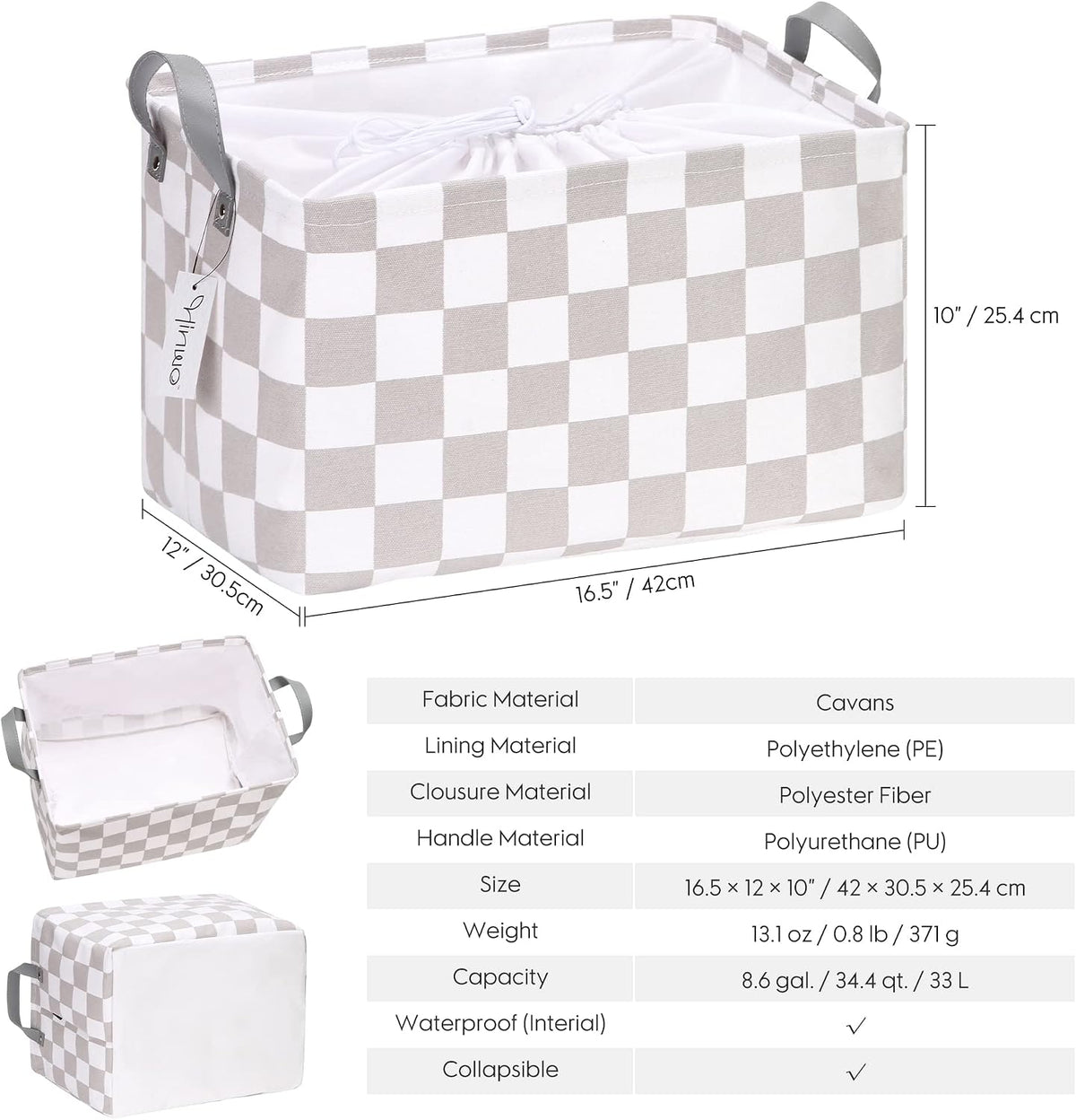 Hinwo 33L Large Canvas Storage Baskets with Lid and Handles
