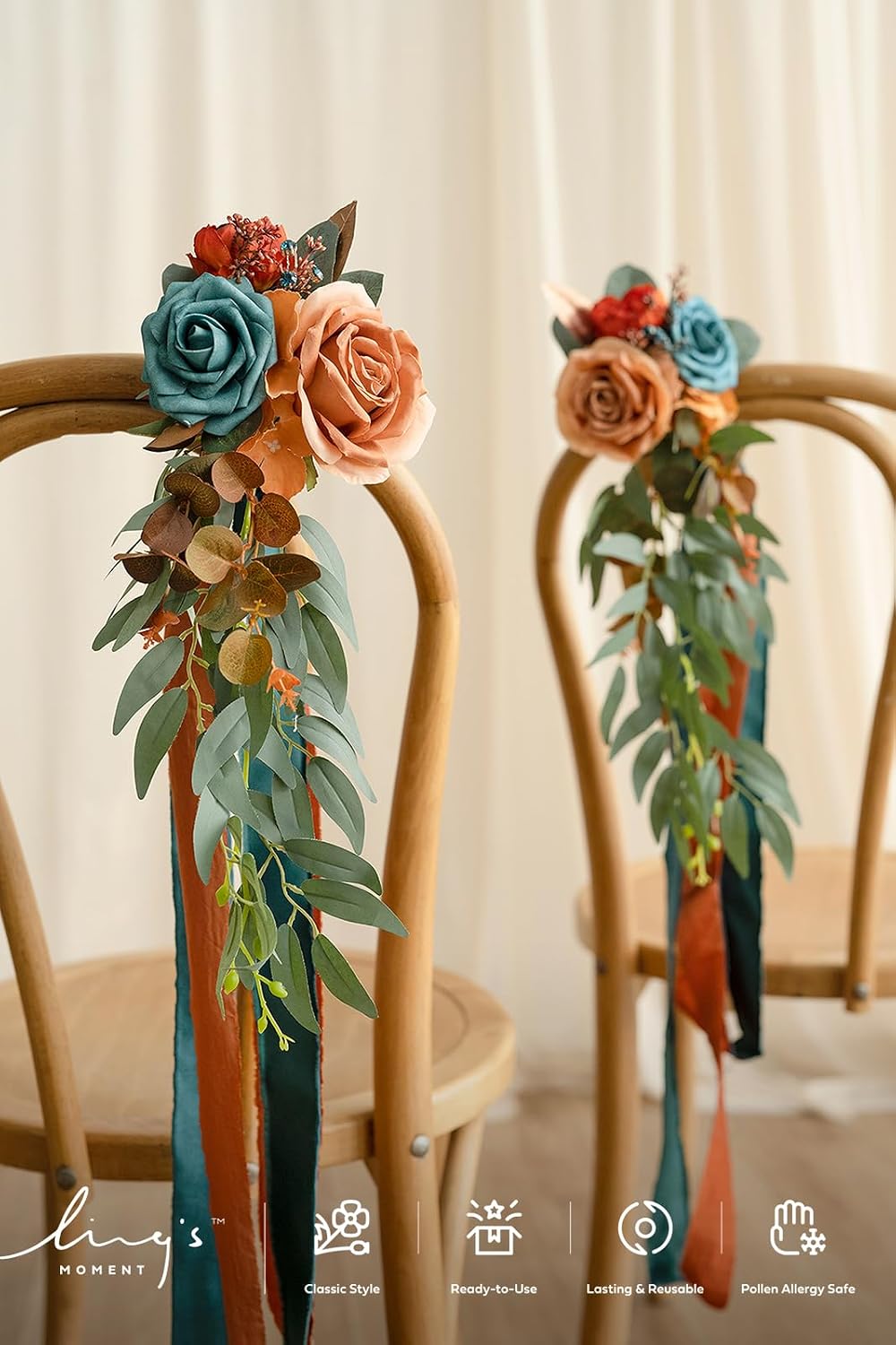 Ling's moment Pew Decorations for Fall Weddings, Teal Orange Aisle Flowers