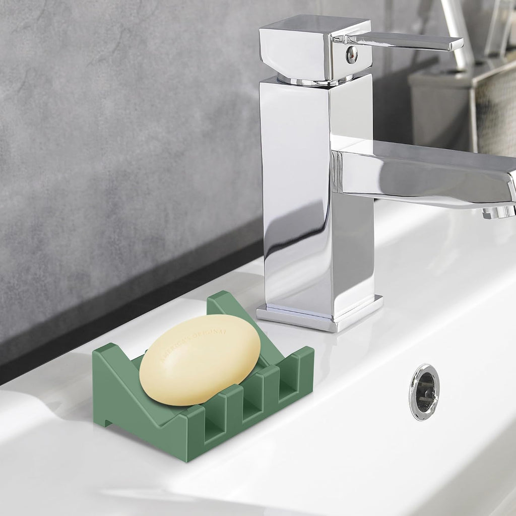 Silicone Soap Dish,1PCS Self Draining Bar Soap Holder for Shower,Green