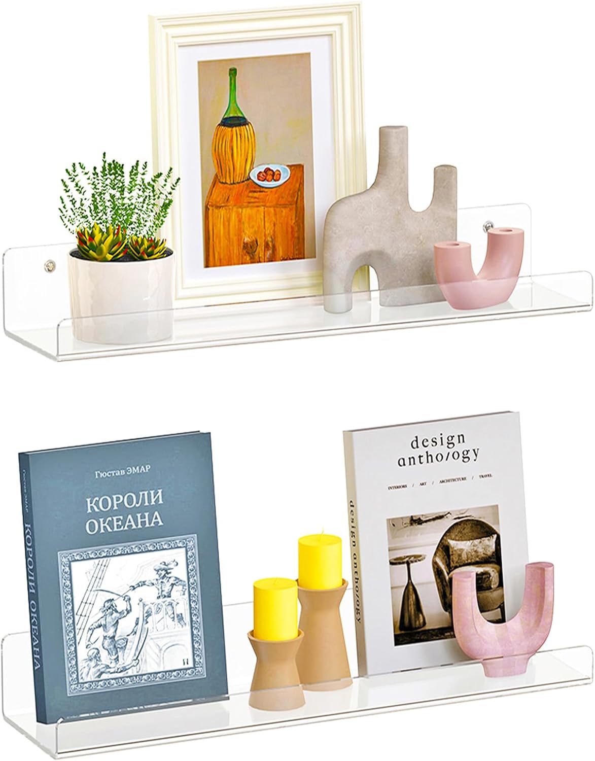 Dooiclear 2 Pack Floating Shelves for Wall, 15" Clear Floating Wall Shelf