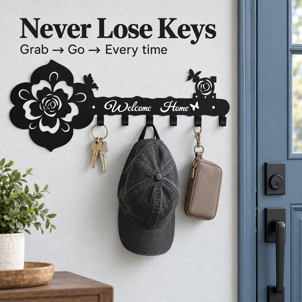 Deveosa Cute Small Metal Black Modern Entryway Hanging Key Hanger Rack Ring Keychain Holder On Wall Art Mount for Home Decor House Decorative Hooks