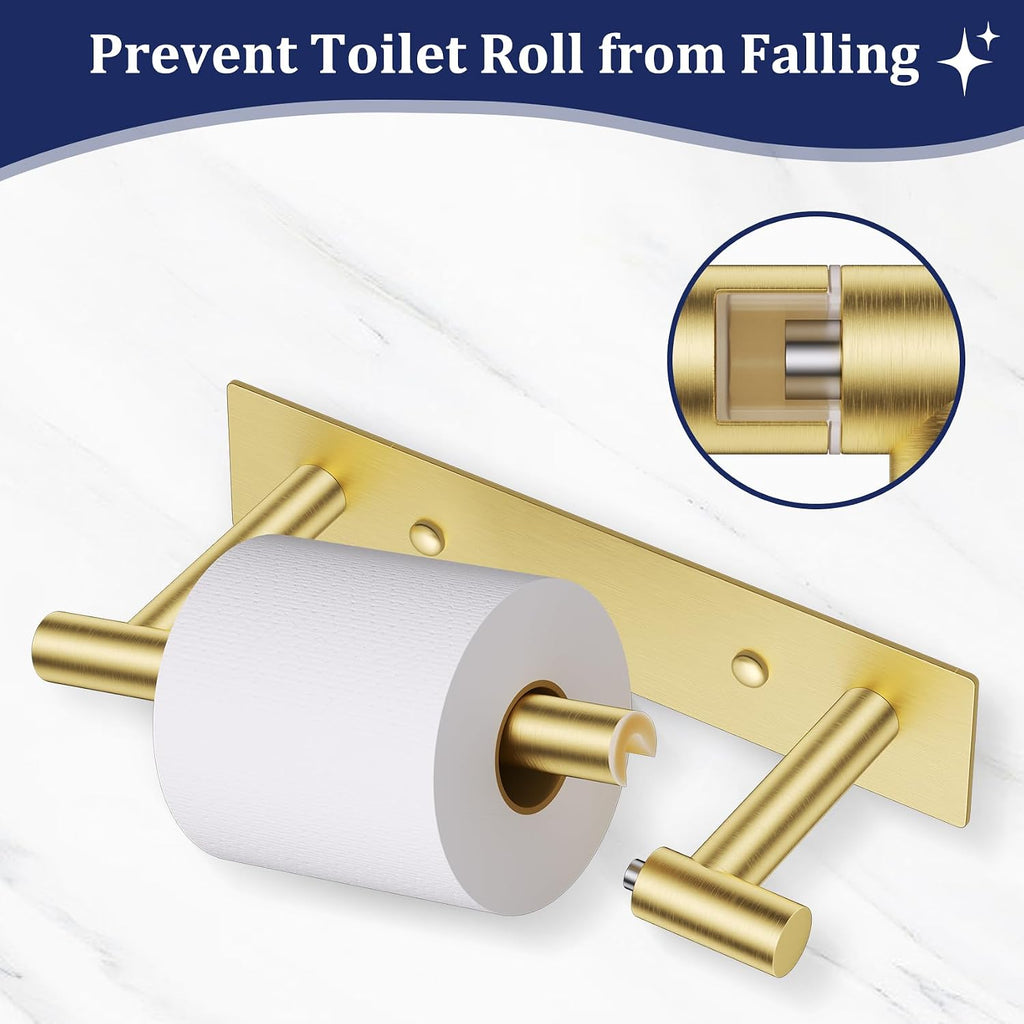Lairuier Brushed Gold Toilet Paper Holder, Adhesive or Screw Wall Mount