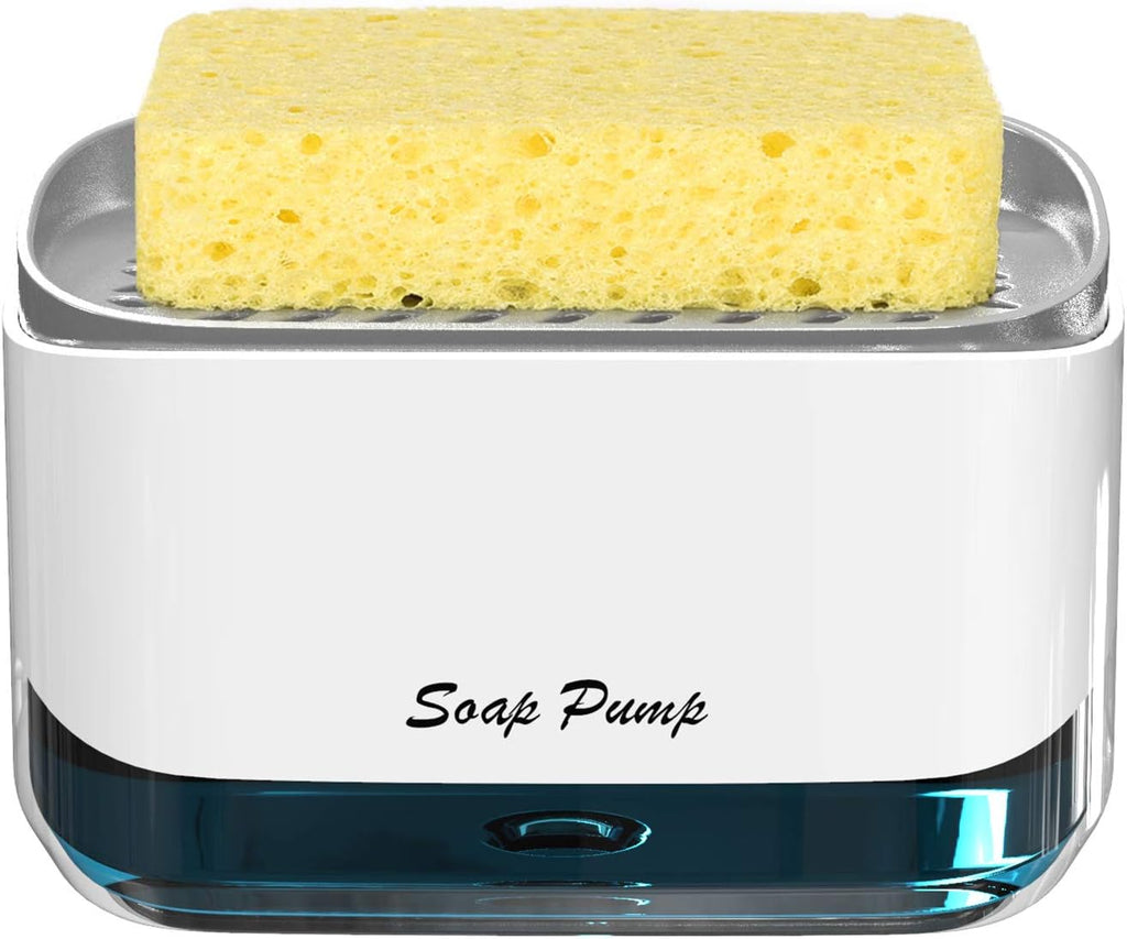 Kitchen Dish Soap Dispenser with Sponge Holder, 2-in-1 Countertop Soap Pump Dispenser, for Kitchen Sink Dishwashing Soap Dispenser - 12.5 Ounces