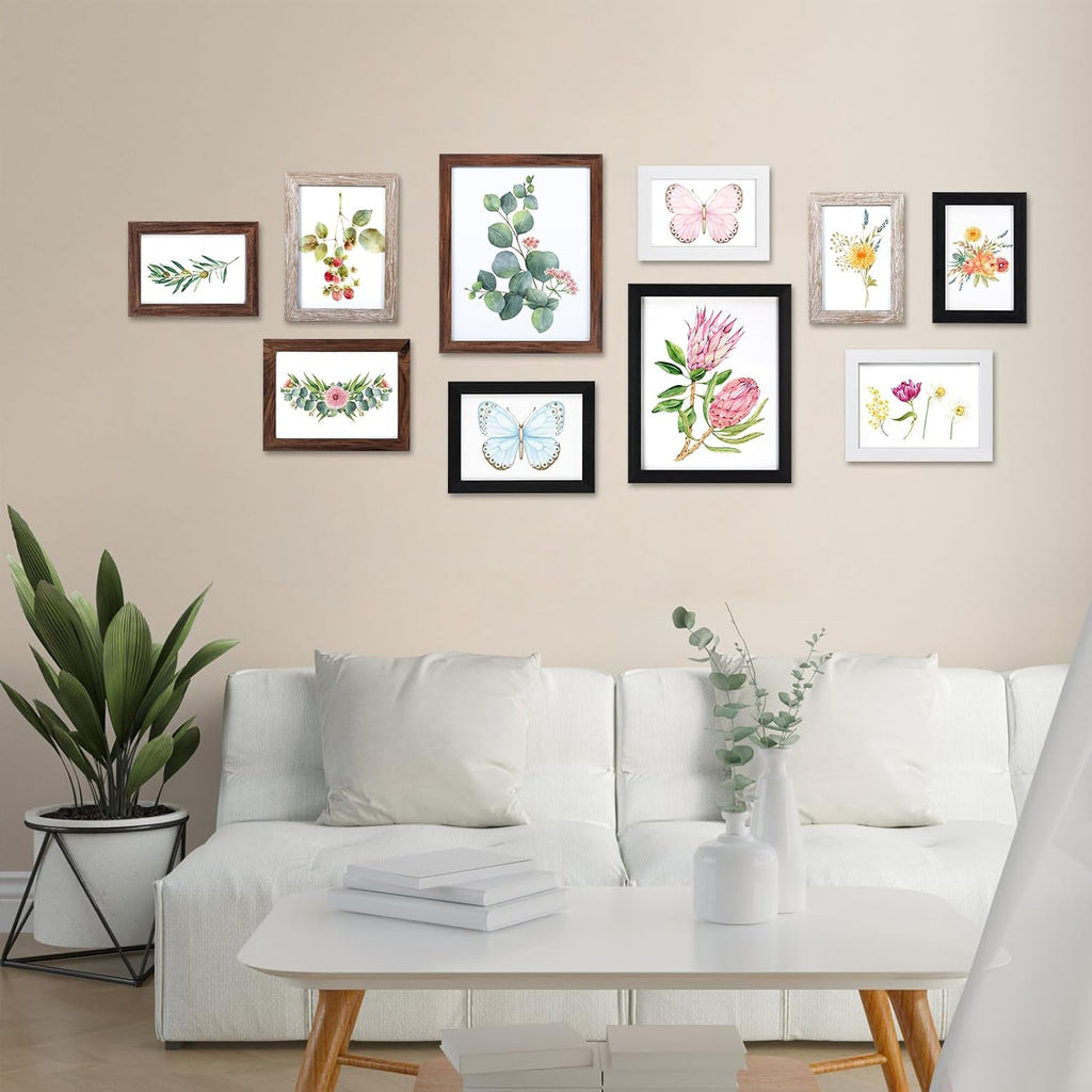 Giftgarden 4 Colors Picture Frames for Multiple Sizes Photos, Four 4x6, Four 5x7, Two 8x10, Assorted Gallery Frame Collage for Wall or Tabletop, Set of 10
