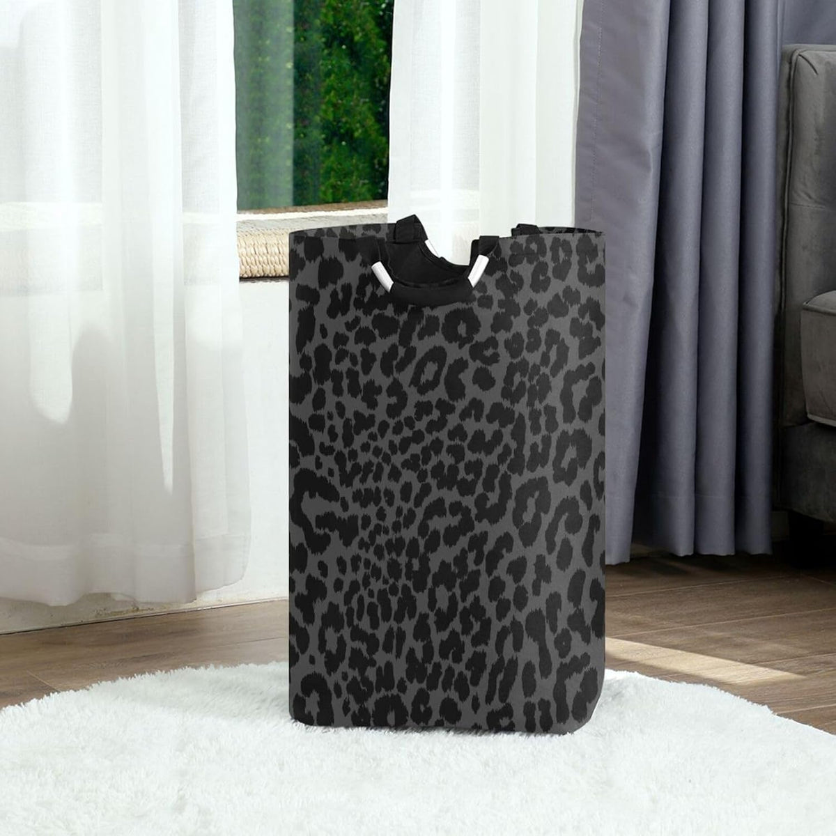 ALAZA Large Laundry Basket Snow Leopard Print Cheetah Gray Laundry Bag Hamper Collapsible Oxford Cloth Stylish Home Storage Bin with Handles, 22.7 Inch