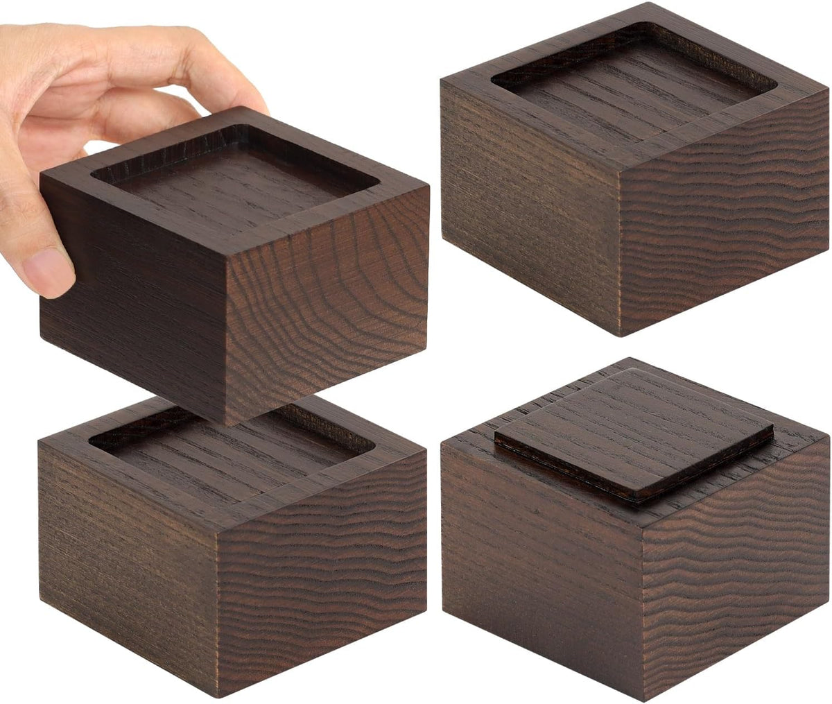 FASONLA Bed Risers (Set of 4) - Oak Solid Wood Furniture Risers Lifts Height 2" with Non-Slip Recessed Hole (4pcs-2" Hight-Walnut Color)