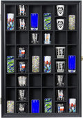 Shot Glass Storage Display Case 36-Slot Lockable Wooden Cabinet Rack Holder