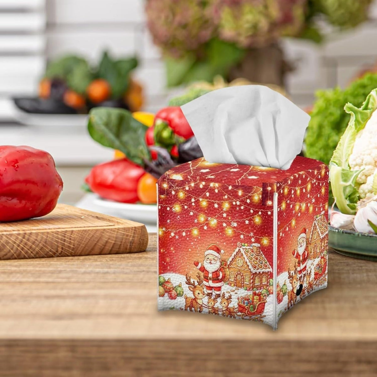 Tissue Box Cover Decorative Square Tissue Holder Santa Claus Deer