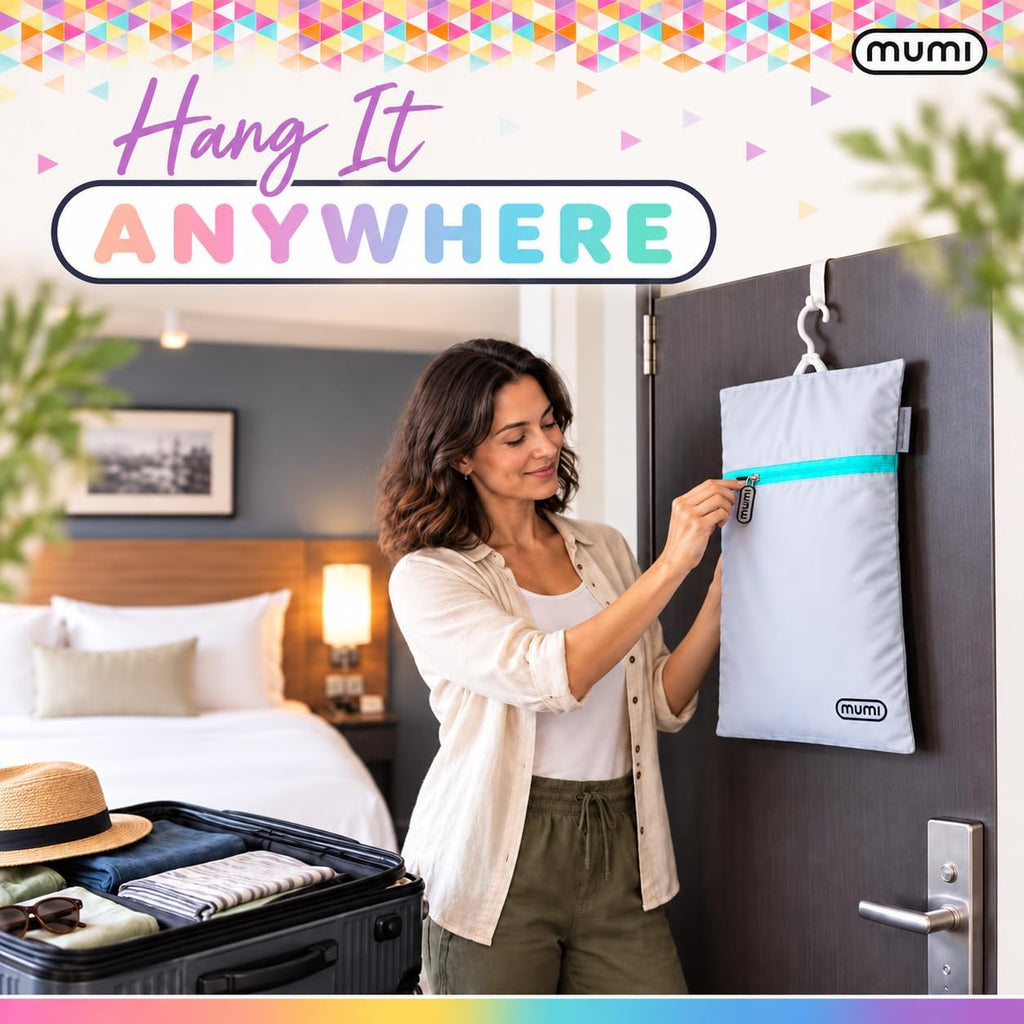 MUMI Smell-Proof Travel Laundry Bag with Folding Hanger, Purple