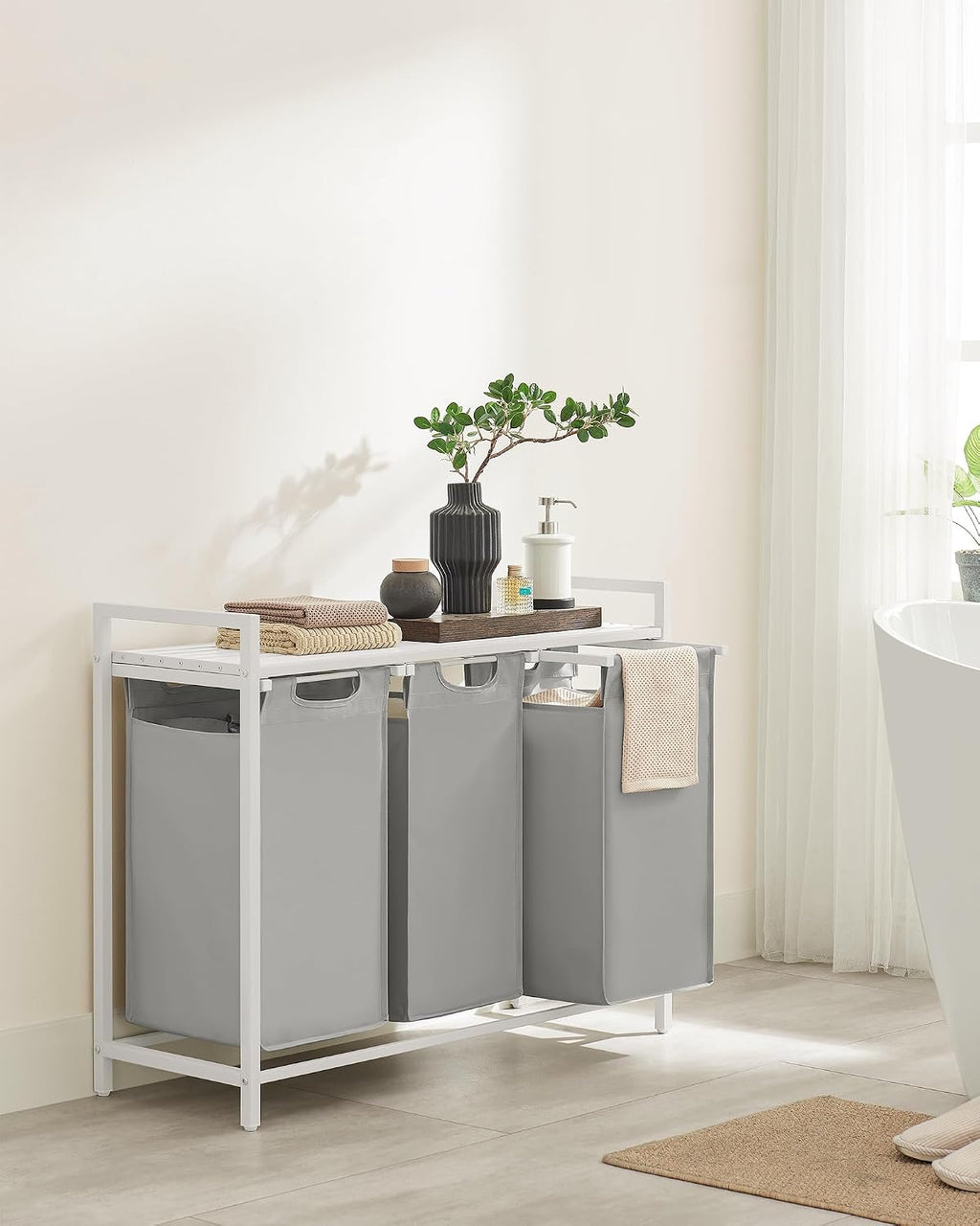 VASAGLE Laundry Basket, Shelf, Metal Frame, 120 L, 87.7 x 33 x 72 cm