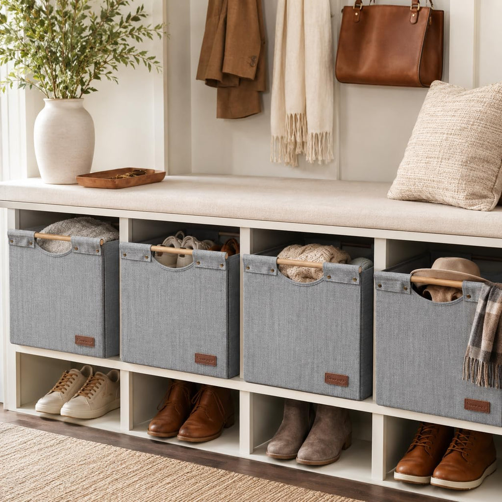 KAKAMAY Cube Storage Bin 13x15x13 Storage Cubes for Kallax 4-Pack Grey