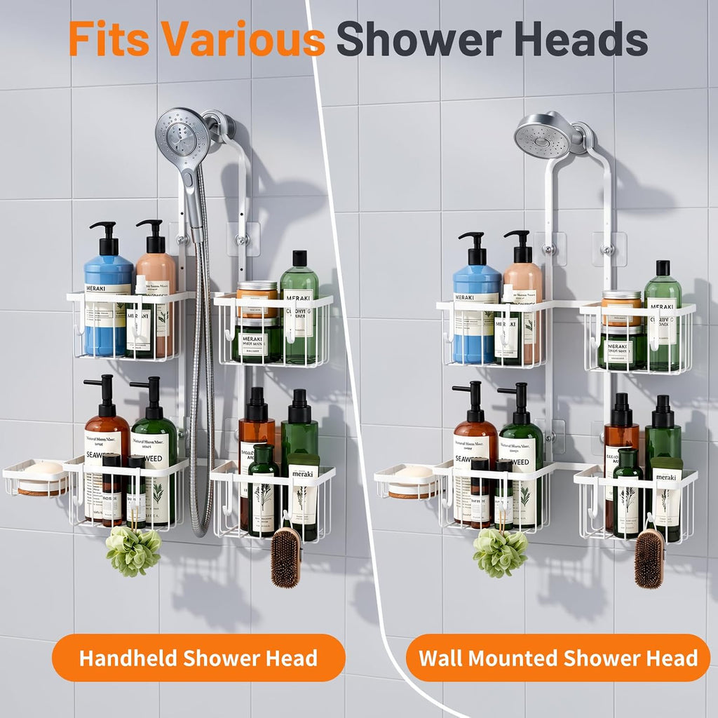 Luxspire Hanging Shower Caddy Overhead, Shower Organizer Hanging, White