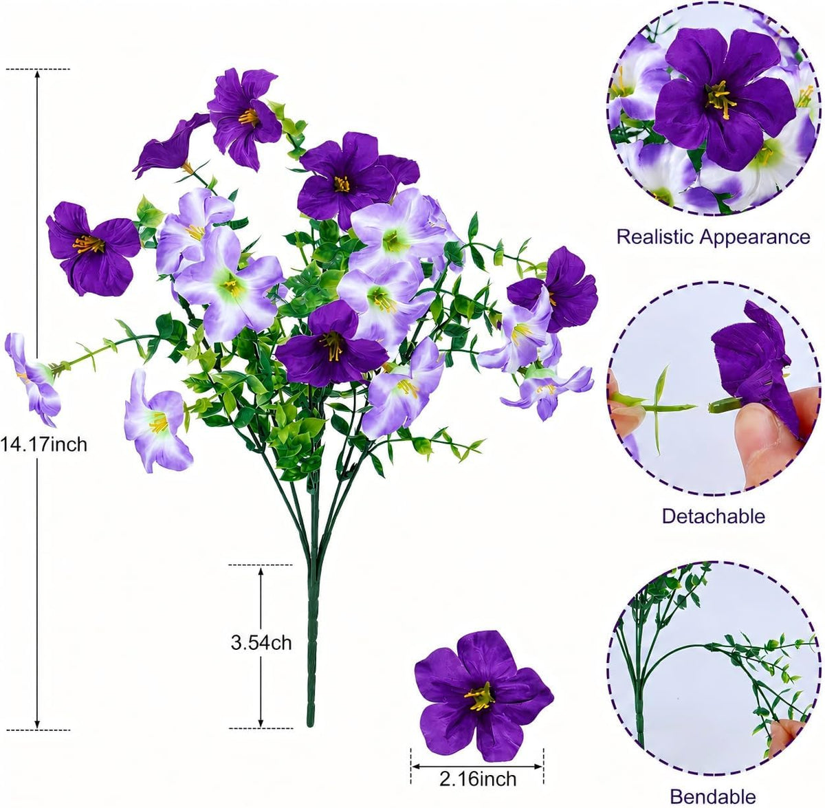 Artificial Petunia Flowers for Outdoor, 8 Bundles UV Resistant Faux Flowers