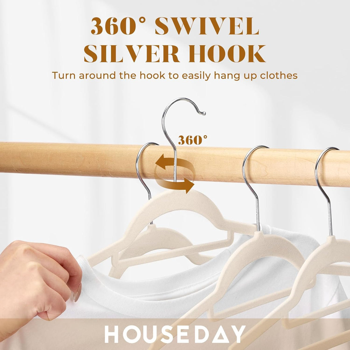 HOUSE DAY Velvet Hangers with Tie Bar 60 Pack, Clothes Hanger Non-Slip