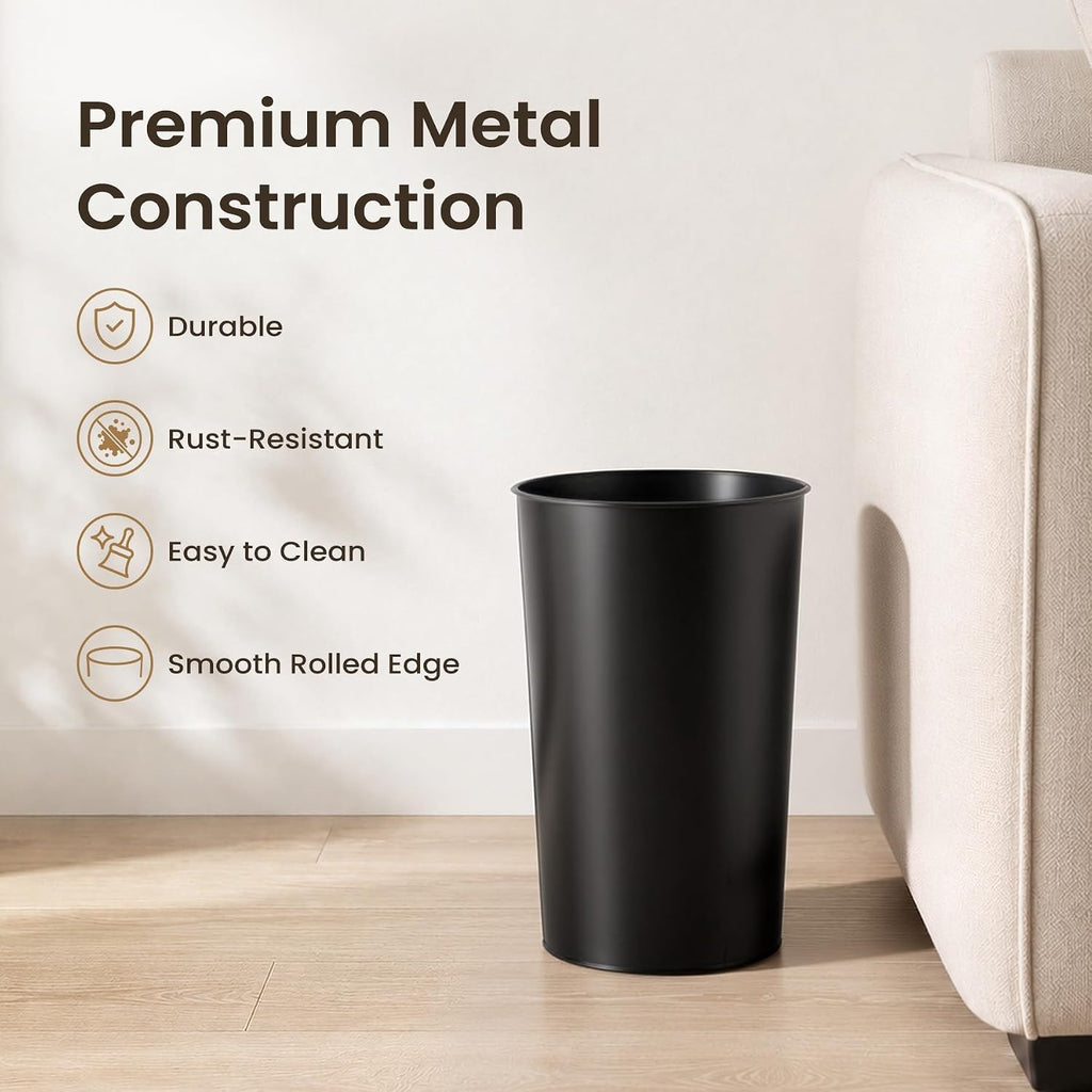 Cesun Round Metal Bathroom Trash Can, 2.1 Gallons Wastebasket, Black