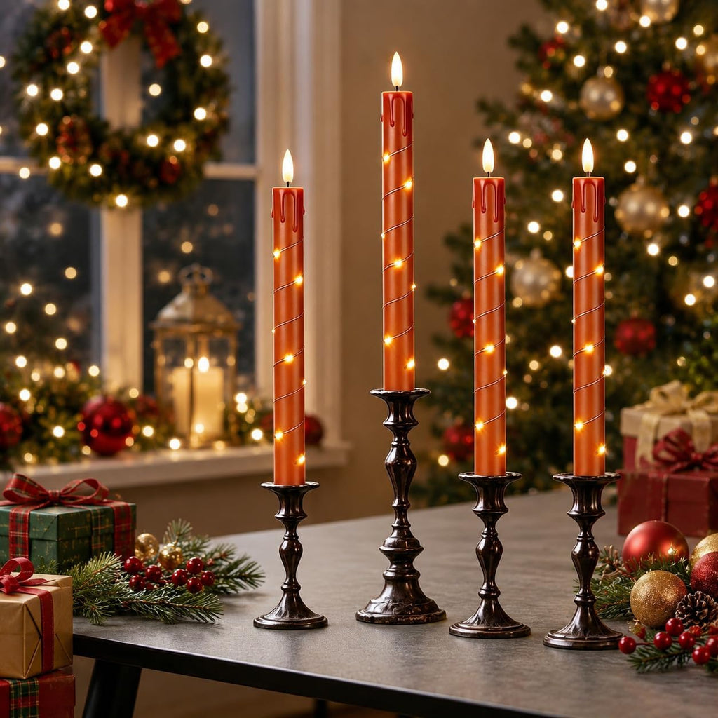 JOIONE Christmas Flameless Taper Candles with Remote，6Pcs Xmas Decor