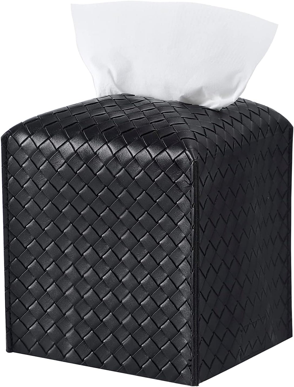 Tissue Box Cover PU Leather Tissue Holder Square Facial Tissue Case Facial Paper Organizer Dispenser for Bathroom, Vanity Countertop, Tabletop, Car, Black