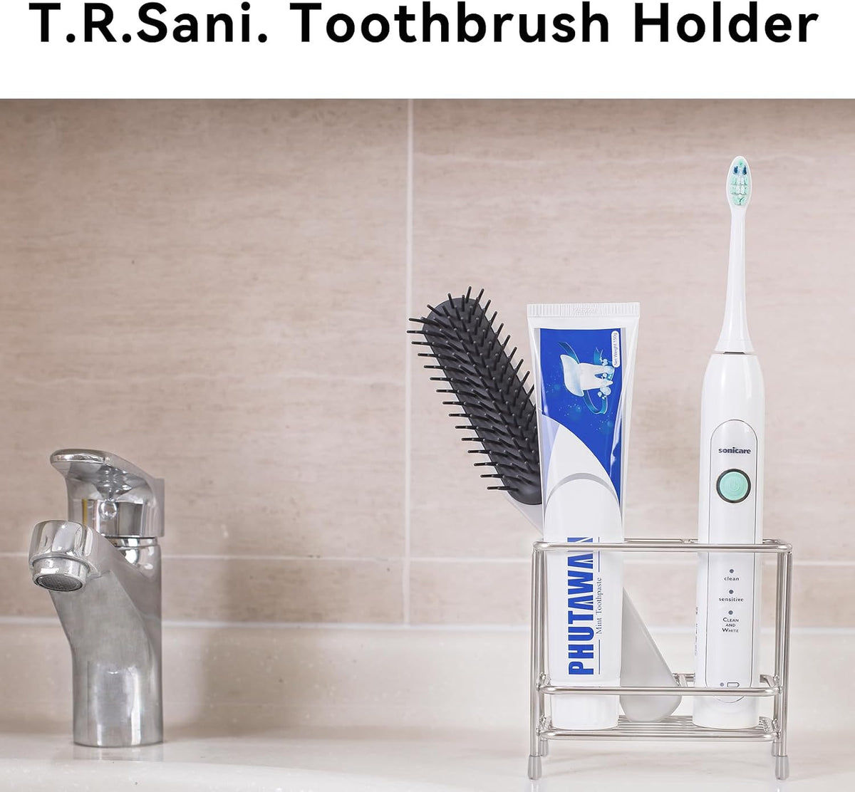 Stainless Steel Electric Toothbrush and Toothpaste Holder for Bathrooms