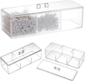 3 Pack Clear Acrylic Organizer with Lid, 3 Compartments Cotton Ball and Swab Holder Jar, Waterproof Bathroom Storage Containers for Vanity, Makeup Pads, Cosmetics, 8.94x3.54x2.56 Inch