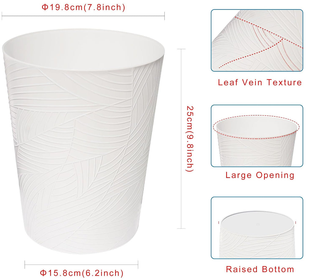 1.8 Gallons Small Trash Can, Decorative Wastebasket, Modern Leaf Pattern Design, Polypropylene Trash Can for Bathroom, Bedroom, Office (1, White)